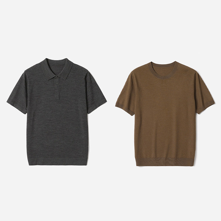 MZT09012 茉莉雅集 圆领polo领短袖全羊毛针织套衫男士