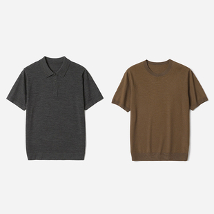 MZT09012 茉莉雅集 圆领polo领短袖全羊毛针织套衫男士