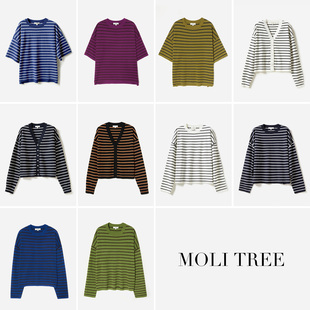 110支轻盈精纺羊毛18针海魂条纹针织套衫 茉莉雅集 女 WZT05341