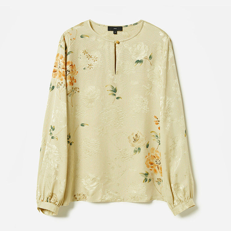 WCS07037 新中式洛阳的牡丹手工绘画花朵万字提花花萝全真丝衬衫