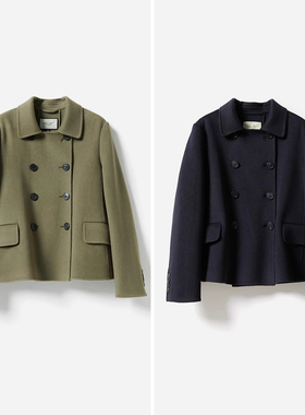 WWT06002 C@RV*N拍卖级110支羊毛羊绒双排扣双面呢短款大衣外套