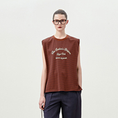 复古摩登海魂条纹字母印花棉弹圆领无袖 茉莉雅集 T恤女 WTX07043