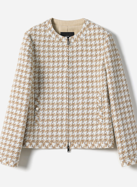 *WWT07127 茉莉雅集 香*风麦穗千鸟格意大利羊毛花呢圆领外套