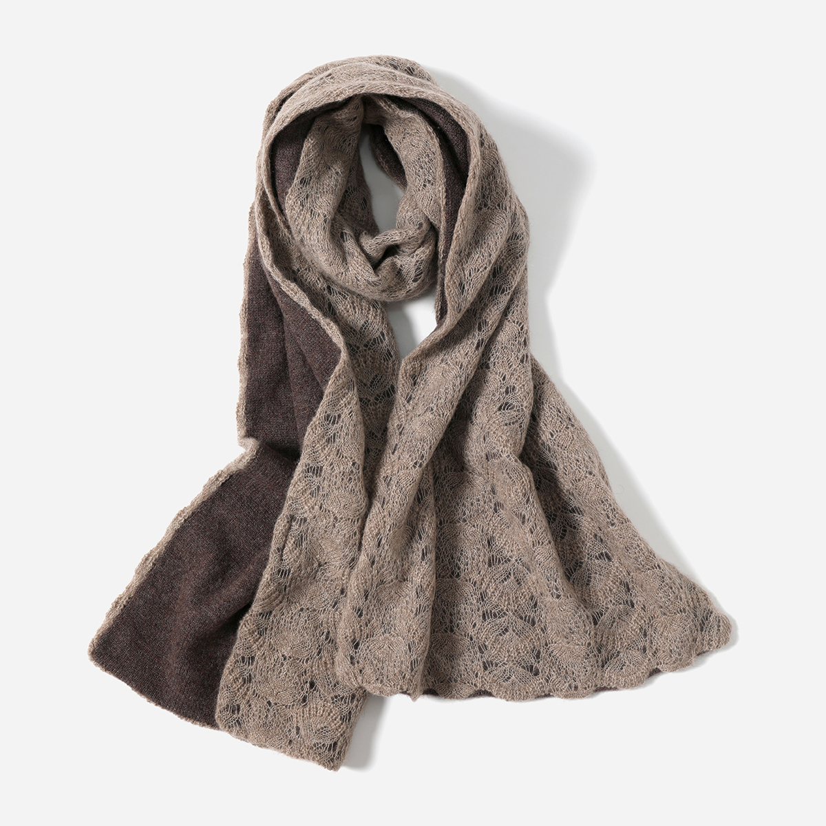 WWJ07138 茉莉雅集 法式复古蕾丝提花双面全羊绒柔软保暖围巾女