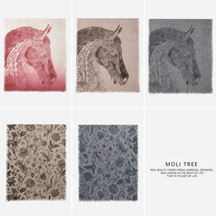 WWJ08137 茉莉雅集 软糯亲肤全羊绒马到成功印花围巾长巾披肩秋冬