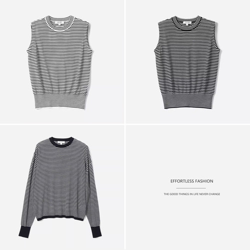 *WZK07133 高智条纹胶囊通勤意大利精纺全羊毛针织开衫套衫背心