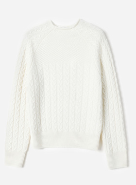 *WZT08294 茉莉雅集 I*C细腻KVSS全羊绒绞花卷边圆领针织套衫女