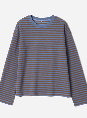 *WTX07135 茉莉雅集 经典复古彩色条纹高支棉圆领卫衣长袖T恤女