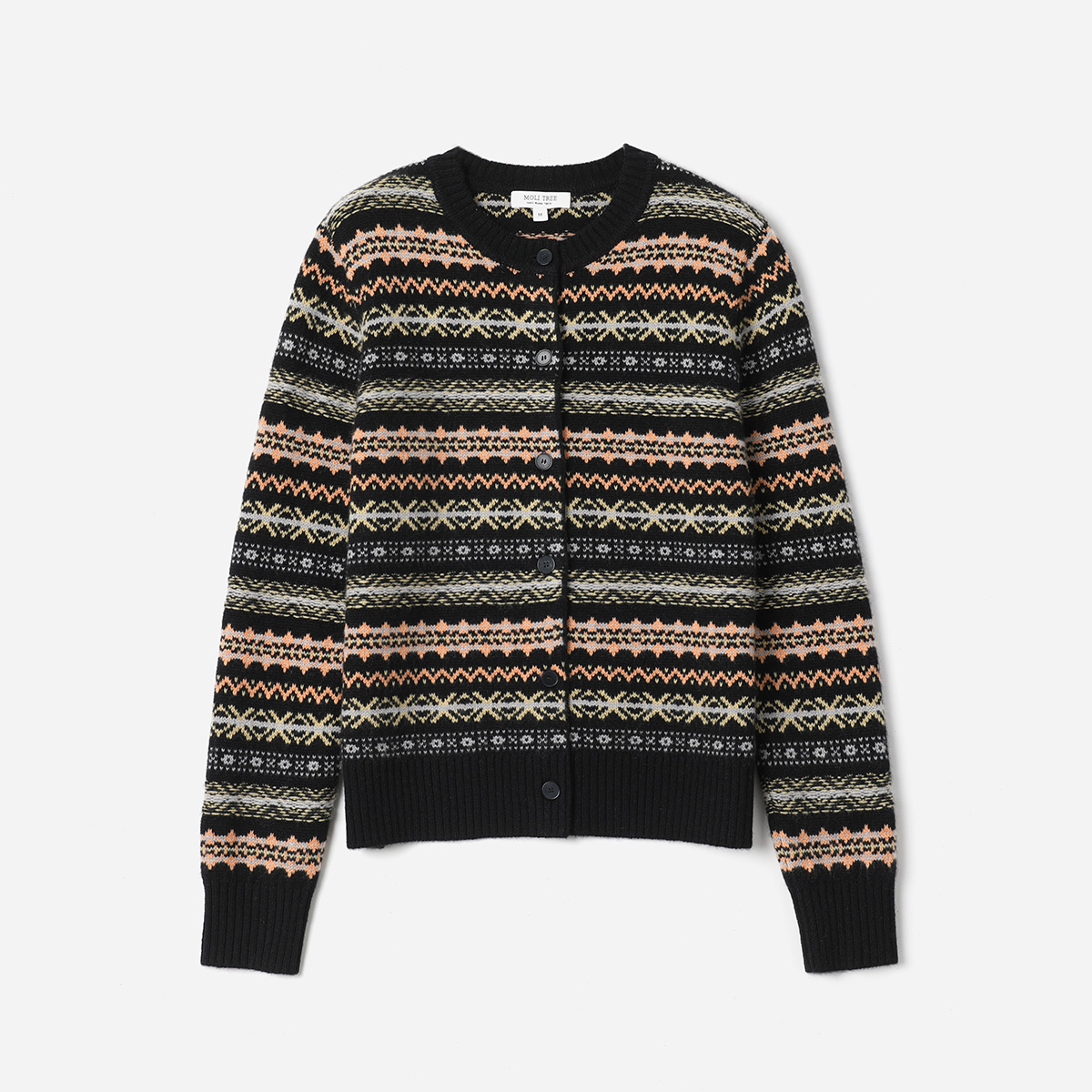 WZK08192 茉莉雅集 复古费尔岛提花KVSS全羊绒圆领长袖针织开衫