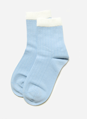 WSP07120 茉莉雅集 彩色拼色透气无骨棉袜中筒袜四季女