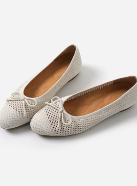 ED09016 茉莉雅集 法式优雅蝴蝶结圆头透气飞织柔软平底单鞋女鞋