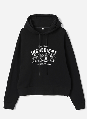 *WWY07048 茉莉雅集 爱是最机密的原料小人字母印花全棉连帽卫衣