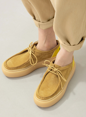 *EY06046 K@PI*TAL美式做旧拼接牛皮绒面牛猄低帮松糕鞋笑脸鞋