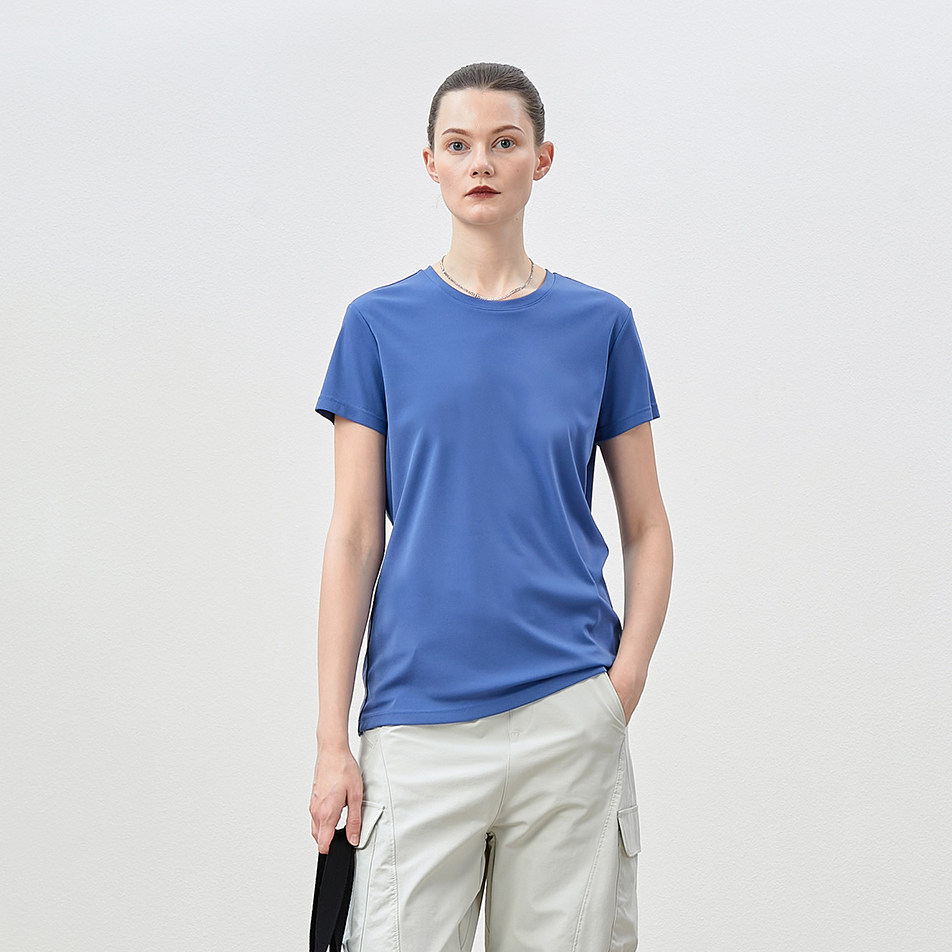 *WTX07032 茉莉雅集 冰爽日本针织三醋酸圆领汤勺领短袖T恤