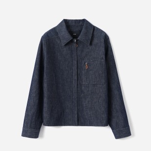 衬衫 H家重酵素水洗汉麻棉牛仔翻领长袖 茉莉雅集 外套女 WWT08334