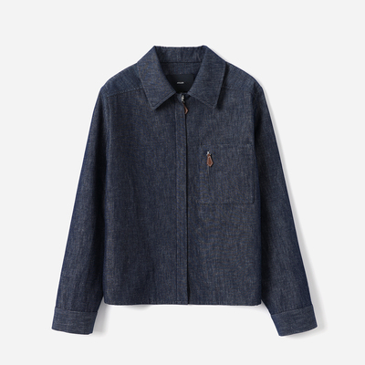 *WWT08334 茉莉雅集 H家重酵素水洗汉麻棉牛仔翻领长袖衬衫外套女