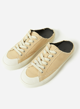 *EY06029 茉莉雅集 懒人一脚蹬街头丹宁牛仔真皮里休闲帆布鞋女