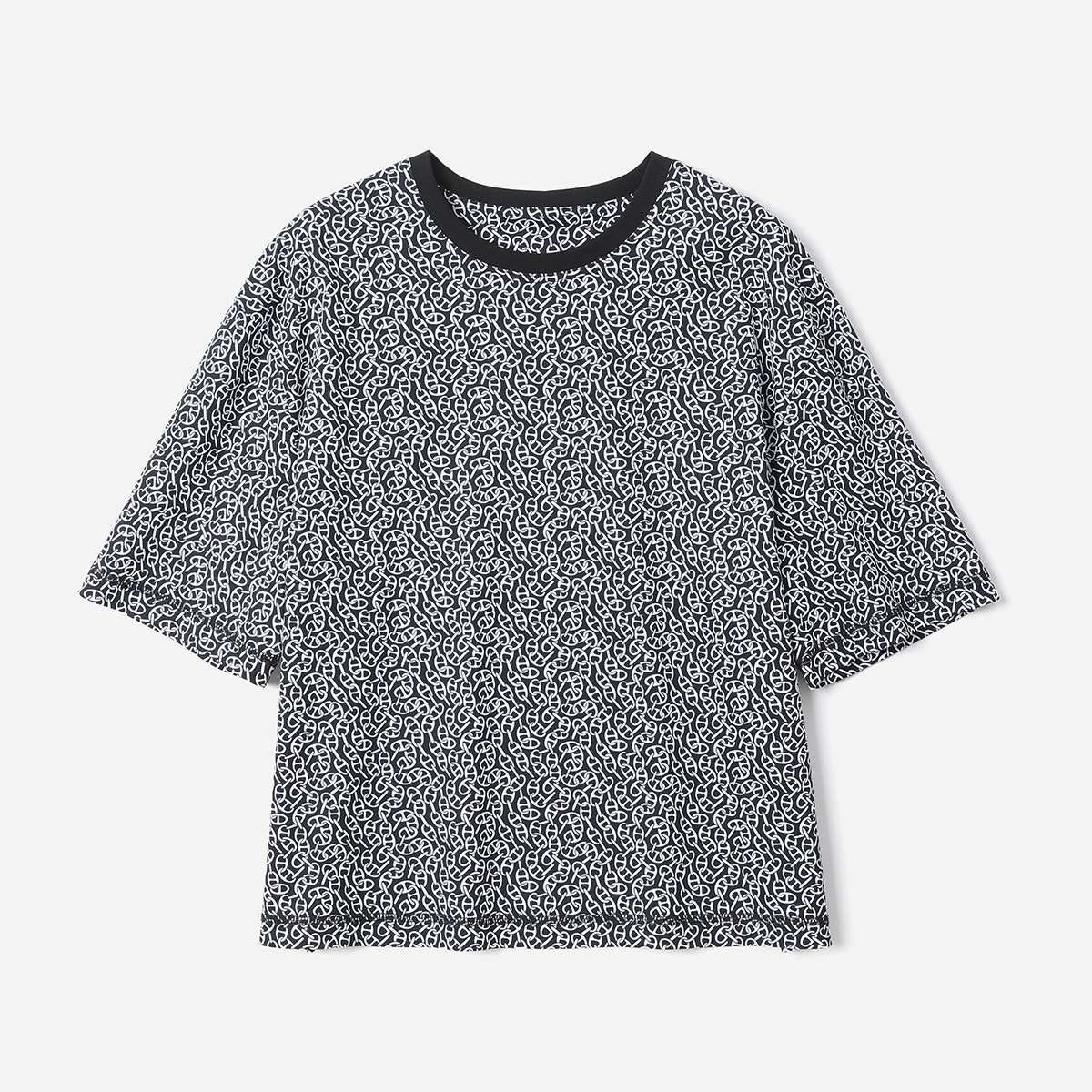 *WTX08196 茉莉雅集 H家迷你猪鼻全身印花匹马棉全棉落肩宽松T恤