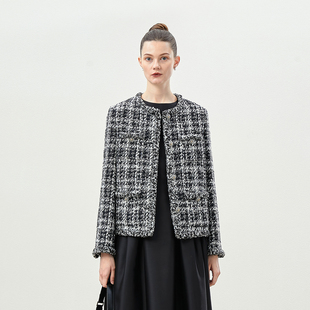 风经典 香 黑白摩登意大利棉羊毛混纺花呢外套 茉莉雅集 WWT06197