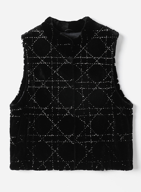 *WPY08055 茉莉雅集 奢迪经典藤格镶钻北美宝嘉美拔针貂绒马甲女