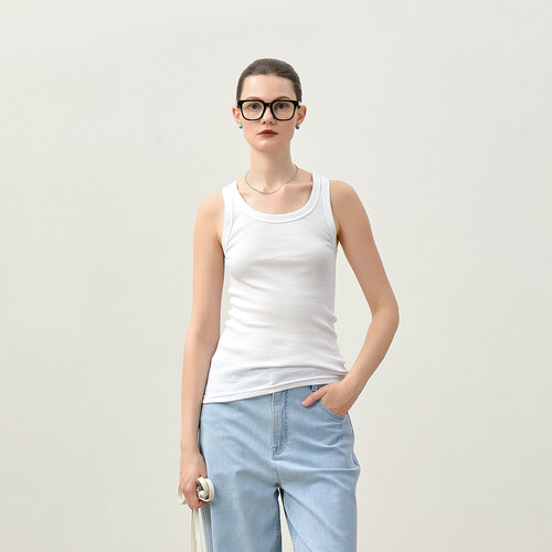 WTX08023 茉莉雅集 J*P 打底全棉无缝高弹修身防透坦克背心T恤