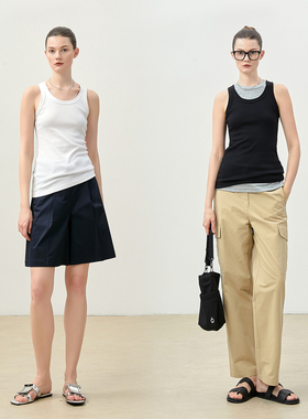 WTX07063茉莉雅集 J*S紧密高弹干爽棉坑条打底无袖T恤背心日本料