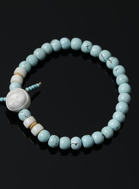 YBLS0001 【拾宝】6mm绿松老型珠猛犸药片多妹单圈手串