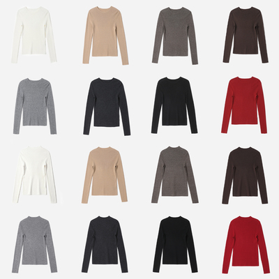 WZT08311 茉莉雅集 经典羊毛羊绒圆领半高领无缝一体针织打底衫