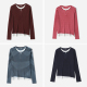 绵软舒适莱赛尔羊毛撞色假两件圆领长袖 茉莉雅集 T恤女 WTX08095