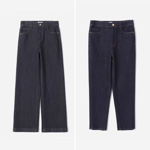 *WKZ08193 茉莉雅集 大M飒爽利落棉牛仔斯文深靛蓝色阔腿直筒裤女