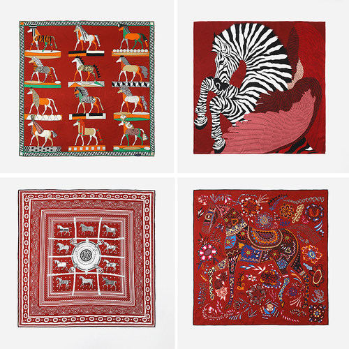 WWJ09039 茉莉雅集 策马向春全真丝提花双面印花方巾围巾女