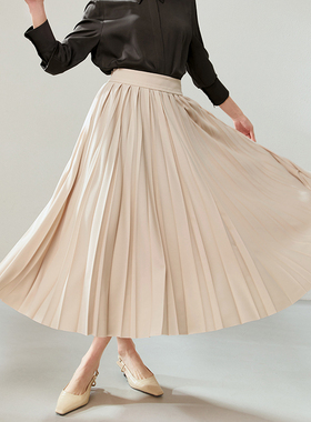 WBQ06011 茉莉雅集进口料曼妙多姿优雅高腰长款超大摆百褶半裙女