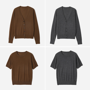 开衫 针织套衫 P意大利15μm黄金全羊毛撞色短袖 WZT07191茉莉雅集L