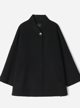 WDY08030 茉莉雅集R0*W利落廓形V领全羊绒双面呢斗篷款大衣秋冬女