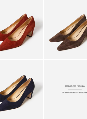 ED06034 茉莉雅集 轻熟优雅羊猄绒面真皮大底高跟单鞋通勤