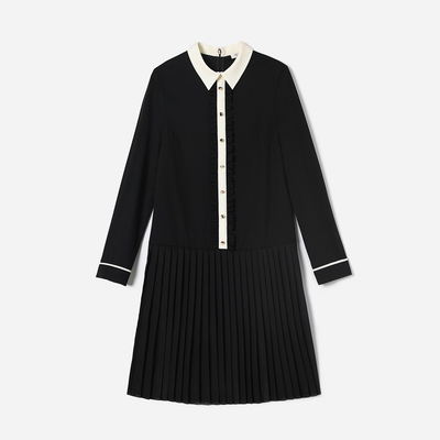 *WLQ07059 茉莉雅集 小*香赫本风知性通勤小黑裙百褶连衣裙日本料