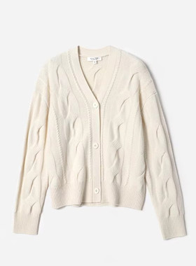 *WZK08348 茉莉雅集 大M经典绞花KVSS全羊绒V领针织开衫