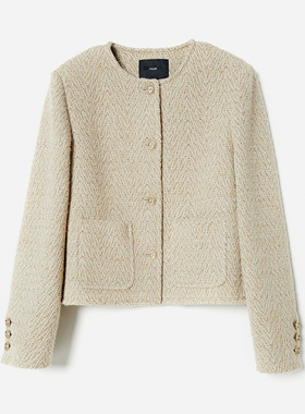 WWT06226 茉莉雅集 香*风意大利羊毛羊驼毛金银丝花呢外套女