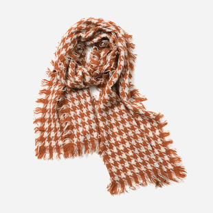 WWJ09031 茉莉雅集  复古经典千鸟格花纹全羊绒围巾通勤约会百搭