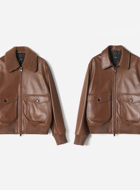 *WPY04061 茉莉雅集 H家西班牙无涂层小羊皮可脱卸毛领皮衣短夹克