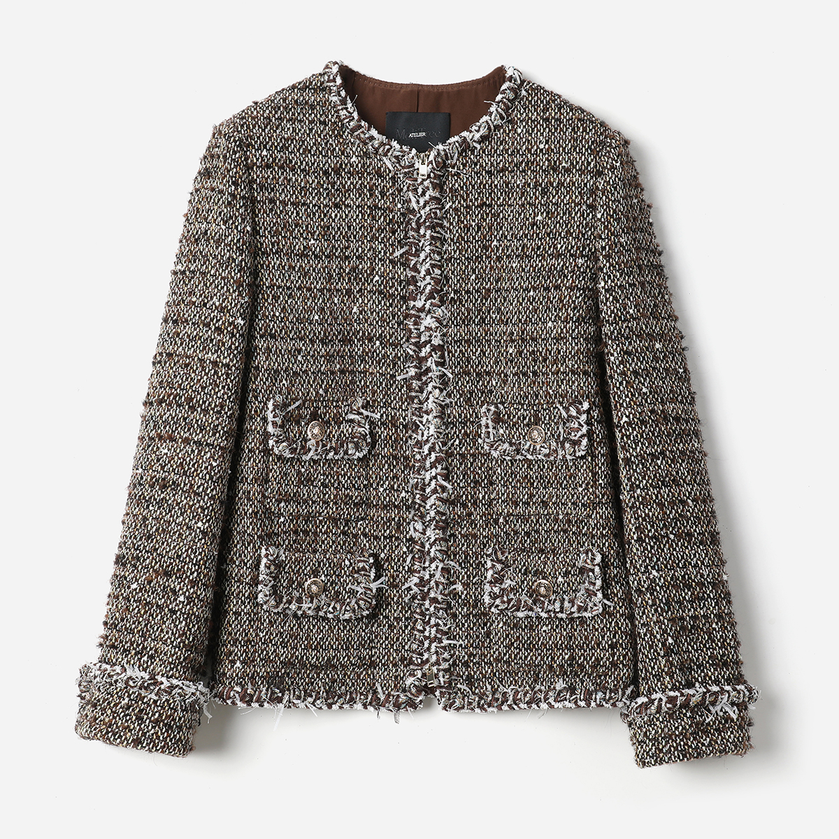 WWT06141 香*风浓情巧克力意大利空运羊毛粗花呢圆领短外套女