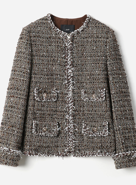 WWT06141 香*风浓情巧克力意大利空运羊毛粗花呢圆领短外套女