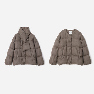 WYR08093 茉莉雅集 I*C舒适羊毛牦牛绒可拆卸围巾95白鹅绒羽绒服