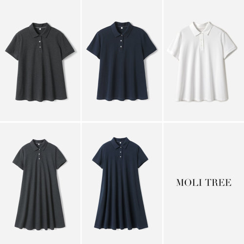 WLQ08086 茉莉雅集 P家凉爽舒适POLO领全棉短袖连衣裙/T恤春夏女