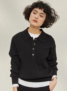 *WZT03485 茉莉雅集 升级日本强捻纱坑条POLO领针织套衫女