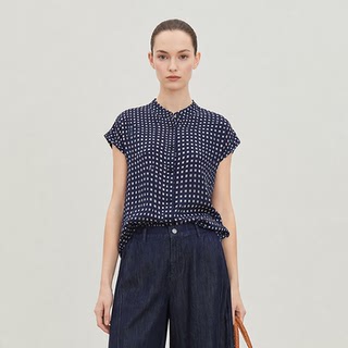 WCS09079 茉莉雅集 全真丝顺滑亲肤立领小盖袖双绉短衬衫女