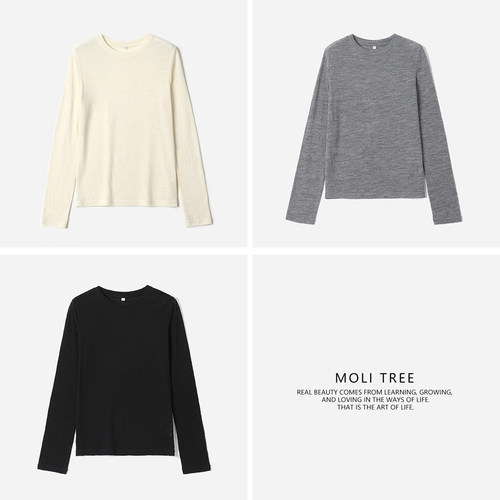 WTX08024  R0*W日本舒适肌理提花细腻绒感精纺全羊毛圆领T恤