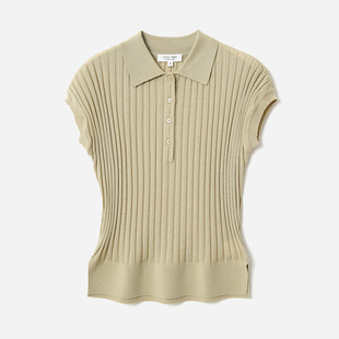 针织套衫 显瘦POLO领盖袖 意大利精纺全羊毛坑条修身 女 WZT07187