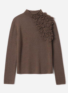 *WZT08303 茉莉雅集 软糯KVSS全羊绒小尊领立体手工勾花针织套衫