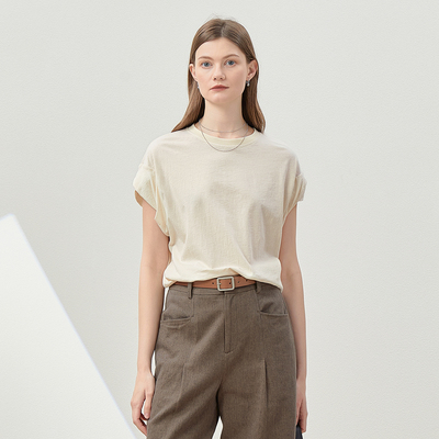 *WTX07159 茉莉雅集 俏皮扭转造型袖日本棉籽壳高支棉木棉短袖T恤